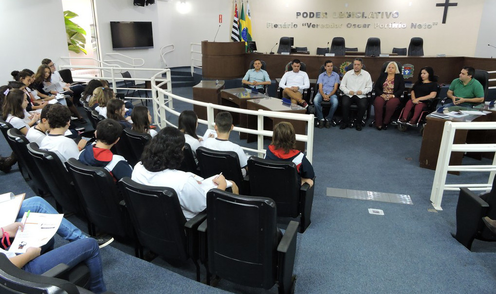 Alunos do Colegio Paraguacu conversam com os vereadores
